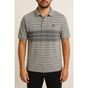 Lacoste Striped Polo Shirt XL Gray White Croc Logo